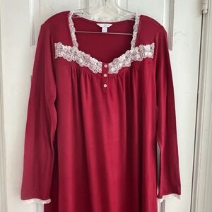 Charter Club Red‎ Lace Trim Nightgown S Holiday Christmas Cottagecore Victorian